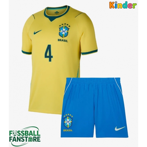 Brasilien Marquinhos #4 Replik Heimtrikot Kinder WM 2026 Kurzarm (+ Kurze Hosen)